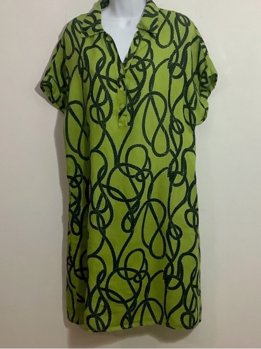 Green Rope-Print Short Sleeve Tunic Top